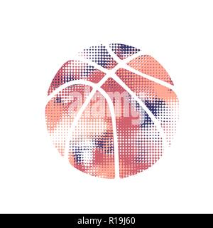 Violetta modello halftone silhouette di pallacanestro su bianco Illustrazione Vettoriale