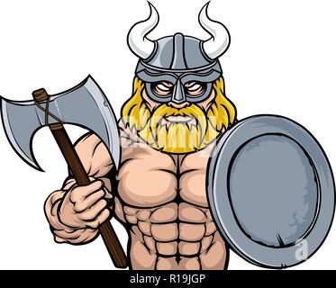 Viking Warrior Mascot Illustrazione Vettoriale