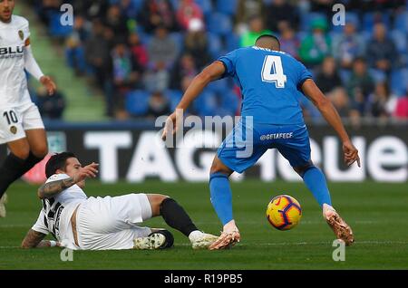 Madrid, Spagna. Decimo Nov, 2018. Partita di calcio tra Getafe e Valencia del 2018/2019 campionato spagnolo, tenutasi a Santiago Bernabeu Stadium in Madrid. (Foto: Jose L. Cuesta/261/Cordon Premere). Cordon Premere Credito: CORDON PREMERE/Alamy Live News Foto Stock