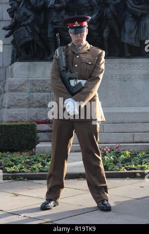 Newcastle upon Tyne, Regno Unito. Il 10 novembre 2018.Ricordo domenica weekend a Newcastle, Regno Unito, maglia papaveri & Royal Artillery ricordati i caduti presso la risposta - Renwick Memoriale di guerra. Credito: David Whinham/Alamy Live News Foto Stock