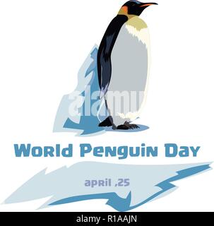Mondo penguin giorno. Pinguini su uno sfondo blu. Northern Light background. Illustrazione Vettoriale