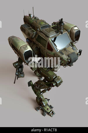 3d illustrazione isolato su sfondo grigio. Robot militare. Foto Stock