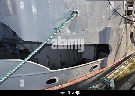 Norwegen, Lofoten, Hafen, Napp, Nappstraumen, Fischerei, Fischerboot, Fischereiflotte, Anker, Scheinwerfer, Nappholmen, Nappsvågen, Fischverarbeitung, Foto Stock