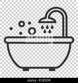 Vasca da bagno doccia icona in stile appartamento. Bagno igiene illustrazione vettoriale su sfondo isolato. Bath spa la concezione di business. Illustrazione Vettoriale