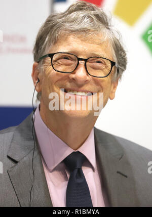 Tokyo, Giappone. 9 Nov, 2018. Noi il gigante del software Microsoft fondatore Bill Gates parla in una conferenza stampa come Bill e Melinda Gates Foundation avrà una partnership con il Giappone Sport Agenzia per le Nazioni Unite gli obiettivi di uno sviluppo sostenibile (SDGs) a Tokyo il Venerdì, 9 novembre 2018. Essi si avvia una campagna "I nostri obiettivi globali' per capitalizzare su impulso del Tokyo 2020 Olimpiadi e Paraolimpiadi invernali. Credito: Yoshio Tsunoda/AFLO/Alamy Live News Foto Stock