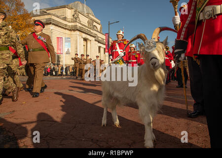 Cardiff, Regno Unito. 11 novembre 2018. Ricordo Domenica, centenario il giorno dell'Armistizio commemorazioni presso la Welsh National War Memorial a Cardiff. Credit Haydn Denman/Alamy Live News Foto Stock