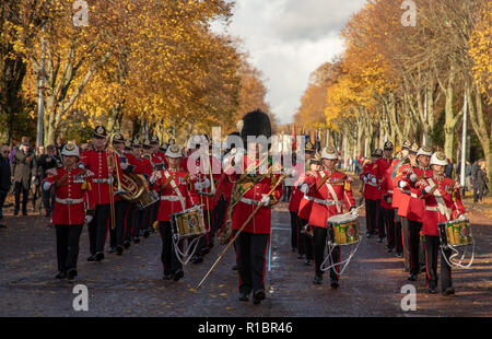 Cardiff, Regno Unito. 11 novembre 2018. Ricordo Domenica, centenario il giorno dell'Armistizio commemorazioni presso la Welsh National War Memorial a Cardiff. Credit Haydn Denman/Alamy Live News Foto Stock