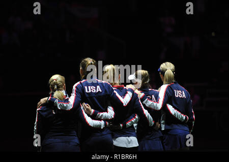 Praga, Repubblica Ceca. Xi Nov, 2018. Squadra degli Stati Uniti durante il 2018 Fed Cup finale tra la Repubblica ceca e gli Stati Uniti d'America a Praga nella Repubblica Ceca. Credito: ZUMA Press, Inc./Alamy Live News Foto Stock