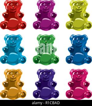 Vector Gummy Bear caramelle isolati su sfondo bianco. raccolta di caramelle colorate orsi Illustrazione Vettoriale