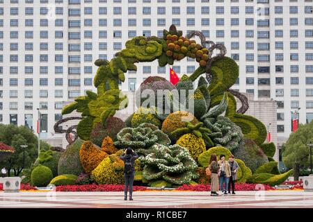Shanghai, Cina. Decimo Nov, 2018. Un gigante di fiore a forma di cesto parterre può essere visto sulla strada di Shanghai. Credito: SIPA Asia/Pacific Press/Alamy Live News Foto Stock
