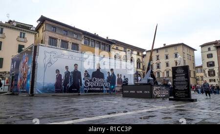 Novembre 2018. Presentazione stand della Warner Bros film 'fantastico bestie: i crimini di Grindelwald', in Piazza San Michele durante il Lucca Comics Foto Stock