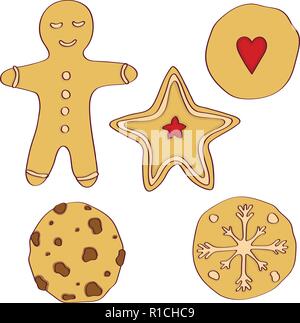 Disegnata a mano insieme di biscotti di Natale. Disegnata a mano insieme cookies. Illustrazione Vettoriale Illustrazione Vettoriale
