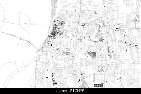 Mappa satellitare di Memphis, Tennessee, Stati Uniti d'America, per le strade delle città. Cartina stradale e mappa del centro città Illustrazione Vettoriale