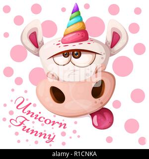 Cartoon unicorn caratteri. Cuore e Amore. Illustrazione Vettoriale