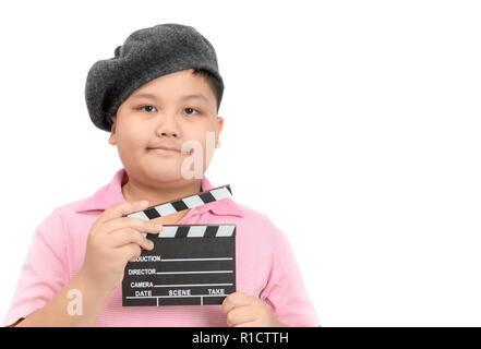 Direttore piccola azienda battaglio board o pellicola di ardesia per fare cinema video isolati su sfondo bianco e copia di spazio. Film e cinema concept Foto Stock