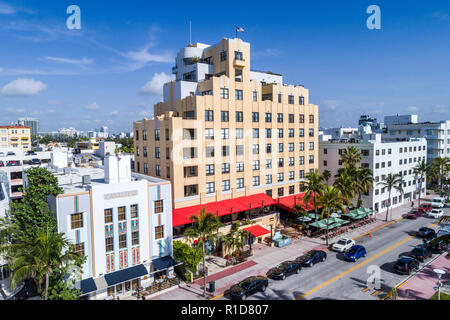 Miami Beach Florida, Ocean Drive, The Netherland The Cavalier, vista aerea dall'alto degli hotel Foto Stock