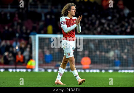 Londra, Regno Unito. 11 Nov 2018. Matteo Guendouzi di Arsenal applaude i tifosi alla fine del match di Premier League tra Arsenal e Wolverhampton Wanderers presso l'Emirates Stadium, Londra, Inghilterra il 11 novembre 2018. Foto di Phil Hutchinson. Solo uso editoriale, è richiesta una licenza per uso commerciale. Nessun uso in scommesse, giochi o un singolo giocatore/club/league pubblicazioni. Credit: UK Sports Pics Ltd/Alamy Live News Foto Stock