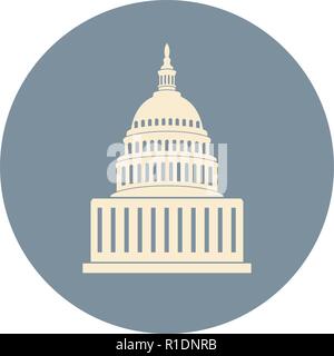 Icona del vettore di United States Capitol Hill building a Washington DC, il Congresso americano ha isolato su sfondo bianco Illustrazione Vettoriale
