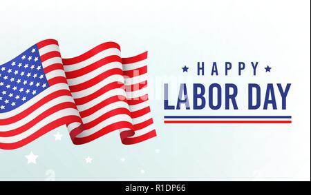 Felice Festa del lavoro, banner, poster con congratulazioni e bandiera americana Illustrazione Vettoriale