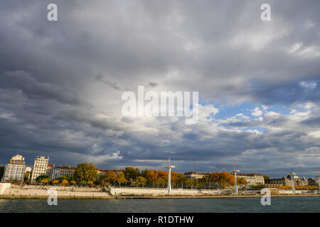 Rhone river quays, Lione, Francia Foto Stock