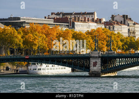 Università ponte attraversa il fiume Rodano, Lione, Francia Foto Stock