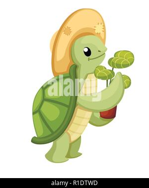 Felice carino turtle camminare con il sorriso. Cartoon character design. Piatto illustrazione vettore isolato su sfondo bianco. Illustrazione Vettoriale