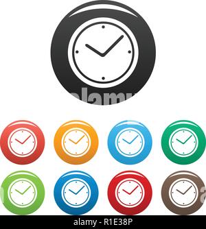 Icone di clock set. Vettore semplice insieme di clock icone vettoriali in diversi colori isolato su bianco Illustrazione Vettoriale