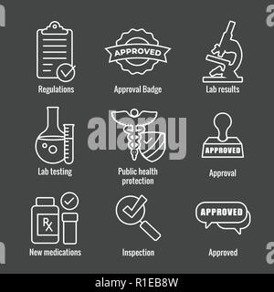 La prova della droga e sicurezza Imposta icona vettore grafico w bordi arrotondati Illustrazione Vettoriale