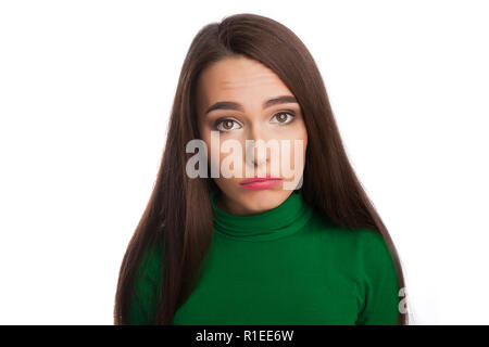 La donna in una verde turtleneck Foto Stock