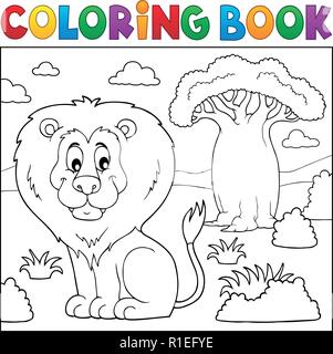 Libro da colorare natura africana argomento 3 - eps10 illustrazione vettoriale. Illustrazione Vettoriale