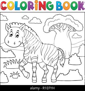 Libro da colorare natura africana tema 4 - eps10 illustrazione vettoriale. Illustrazione Vettoriale
