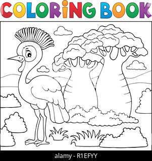 Libro da colorare natura africana tema 5 - eps10 illustrazione vettoriale. Illustrazione Vettoriale