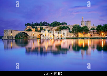 Ponte Saint-Benezet, Palazzo dei Papi, il Palais des Papes, UNESCO, Rhone, Avignone, Provenza, Francia Foto Stock