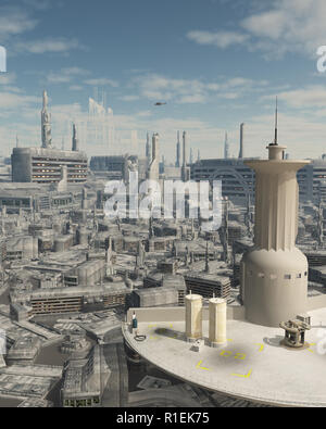 Torre di controllo a una futura città Spaceport Foto Stock