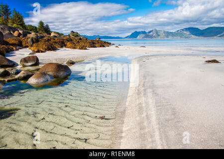 Bellissima vista alla spiaggia Eggum in Norvegia, Isole Lofoten in Norvegia, l'Europa. Foto Stock