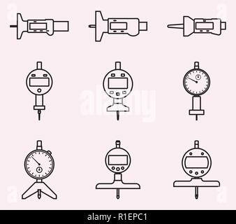 Quadrante e indicatore digitale sonda calibro di profondità. Vettore di linea sottile Illustrazione Vettoriale