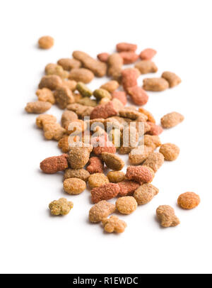 Asciugare pet food isolati su sfondo bianco. Foto Stock