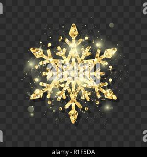 Simbolo del Capodanno e Natale elegante golden glitter il simbolo del fiocco di neve. Abstract schema a fiocco di neve. Illustrazione di vettore isolato su backgro trasparente Illustrazione Vettoriale