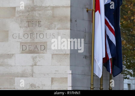 Il cenotafio, Whitehall. Londra, Regno Unito. Xi Nov, 2018. Vista del cenotafio su Whitehall sul100th anniversario della Prima Guerra Mondiale armistizio. Credito: Dinendra Haria/Alamy Live News Foto Stock