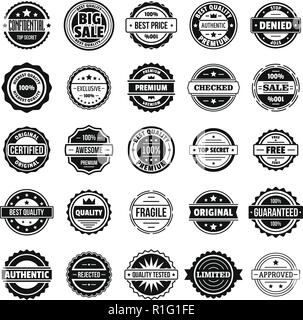 Badge vintage e etichette stamp set di icone. Semplice illustrazione del 25 vintage badge e etichetta timbri icone vettoriali per il web Illustrazione Vettoriale