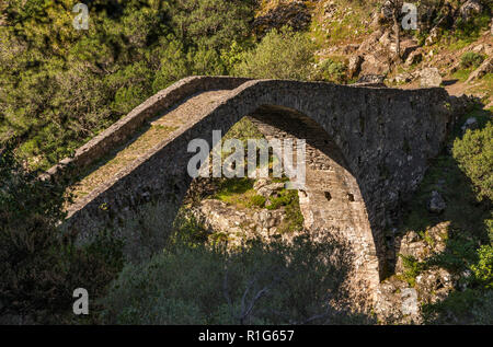 Pont de Pianella, xv secolo, ponte genovese, Gorges de Spelunca, Corse-du-Sud, Corsica, Francia Foto Stock