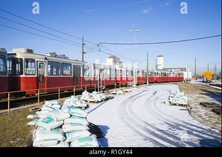 Wien, U6, Abschiedsfahrt der Hochflurzüge, Abstellanlage Rösslergasse Foto Stock