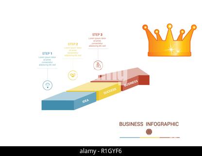 Infographics da 3 pezzi frecce colorate. Illustrazione Vettoriale