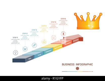 Infographics da 6 pezzi frecce colorate. Illustrazione Vettoriale