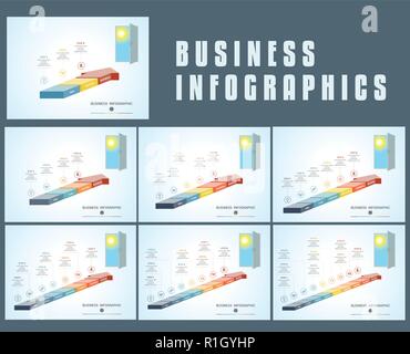 I modelli infographics dalle parti di ricambio frecce colorate, concettuale infographics numerati per posizioni 3,4,5,6,7,8,9 Illustrazione Vettoriale