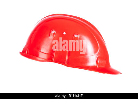 Casco rosso isolato su uno sfondo bianco Foto Stock