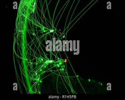 Caraibi dallo spazio sul modello di verde della Terra con le reti internazionali. Concetto di comunicazione verde o di viaggio. 3D'illustrazione. Gli elementi di questo Foto Stock