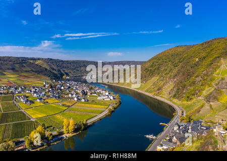 Vista aerea, Poltersdorf con vigneti della Mosella, distretto Cochem-Zell, Renania-Palatinato, Germania Foto Stock