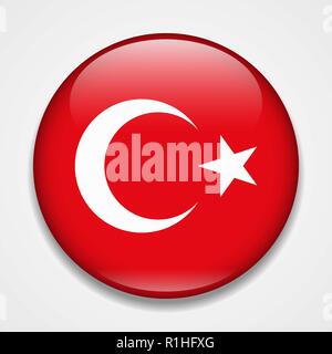 Bandiera della Turchia. Round badge lucida Illustrazione Vettoriale
