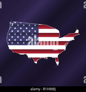 Stati Uniti d'America map silhouette con bandiera all'interno Illustrazione Vettoriale